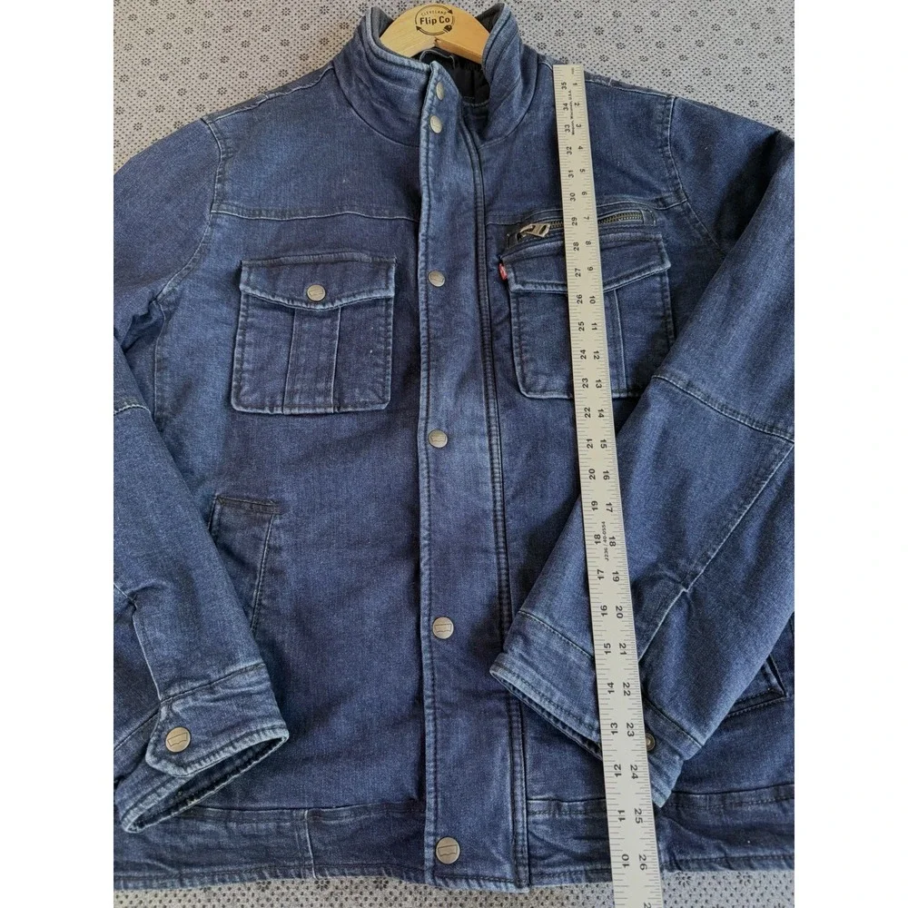 Levi's Jacket Mens Medium Blue Denim Quilted Lined Zip Snap Front Stand Collar